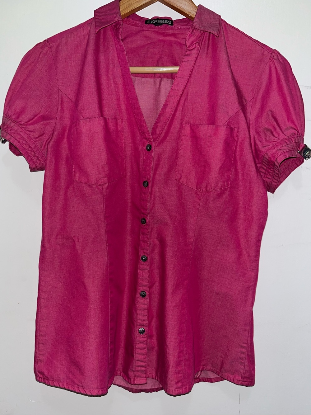 Express Short-Sleeve Button-Down Shirt - Fuchsia
